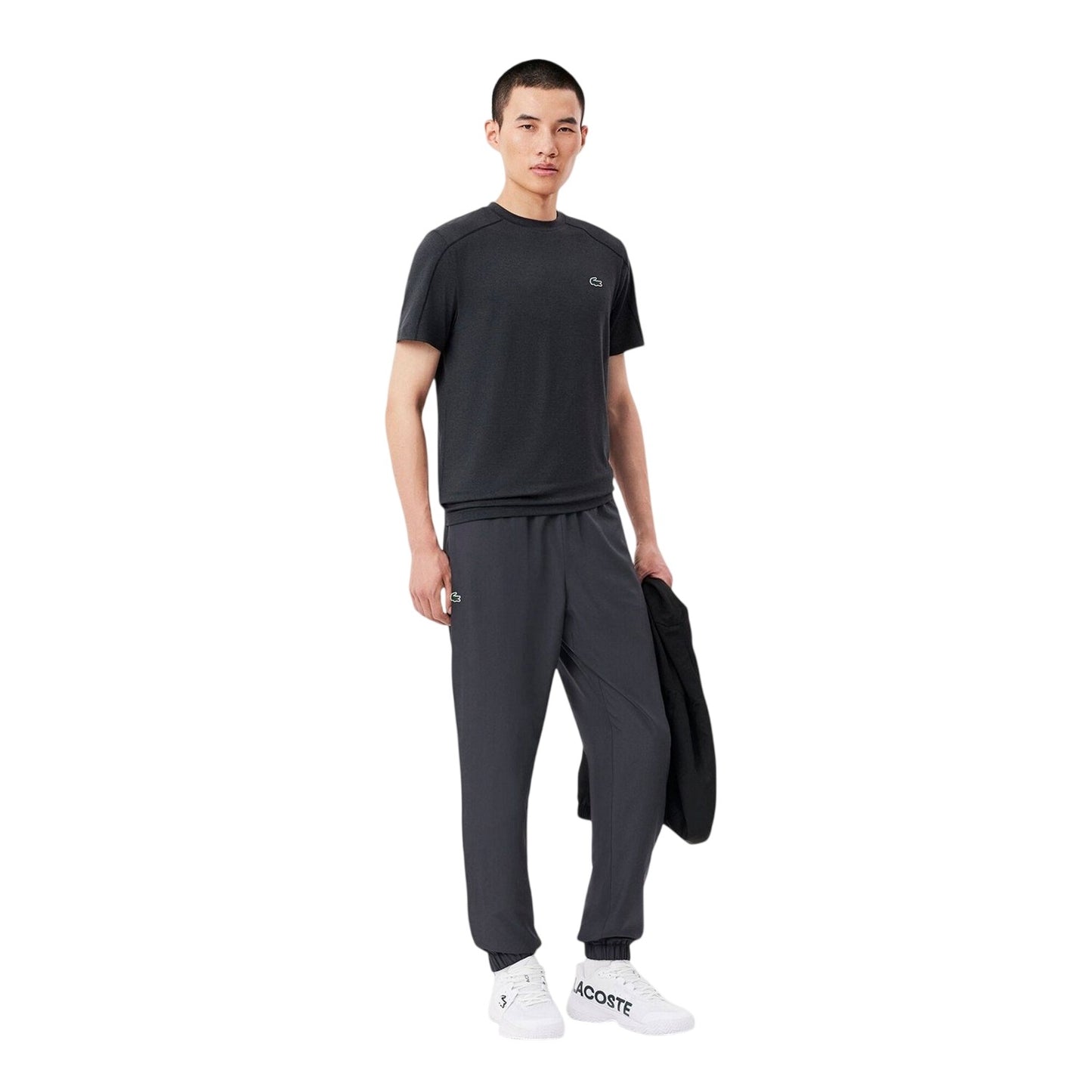 Graphite Grey - Side - Lacoste Mens Taffeta Logo Tracksuit Bottoms