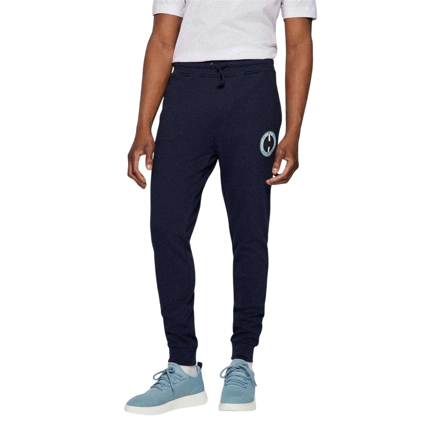 Dark Blue - Side - Boss Mens Javan Circle Logo Slim Tracksuit Bottoms