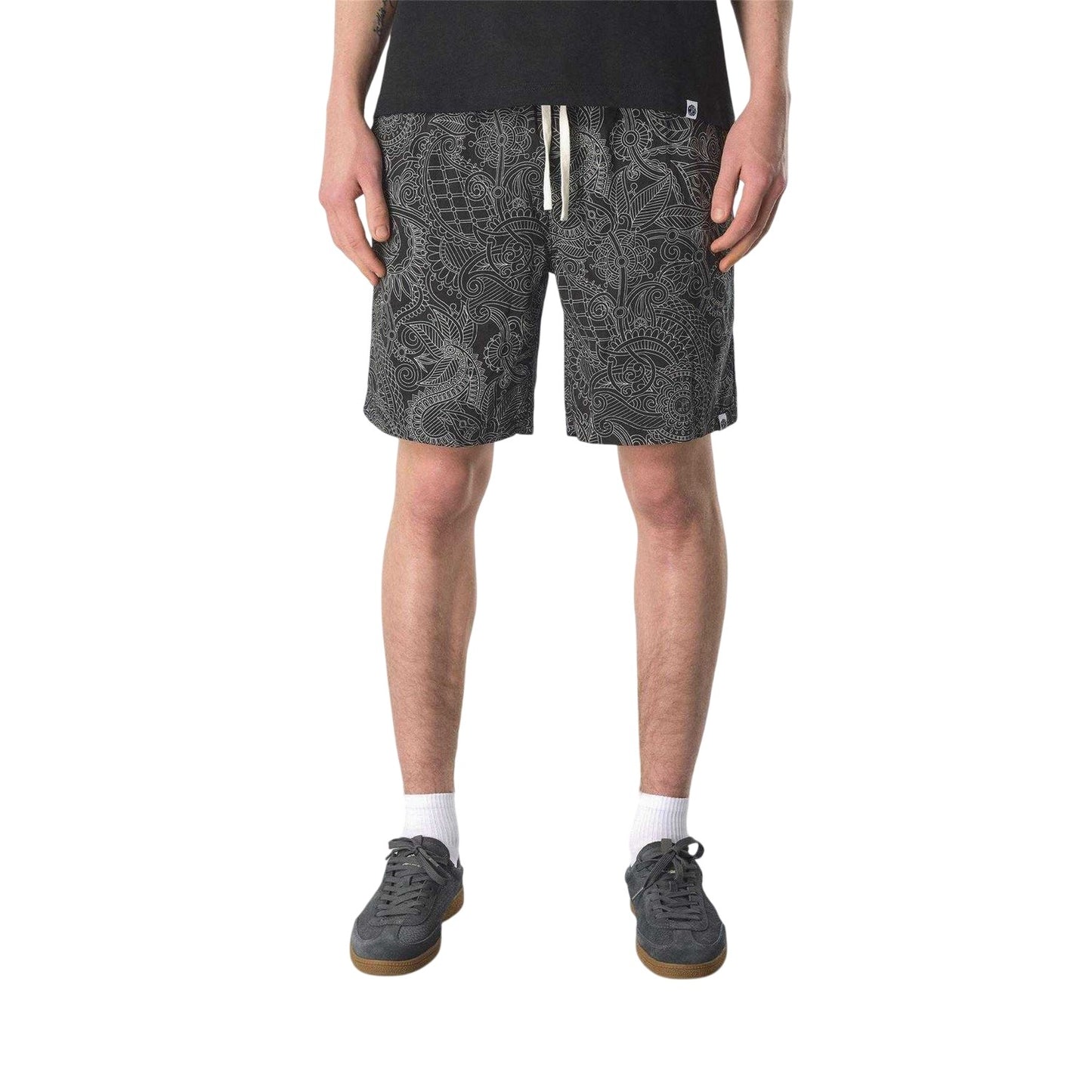 Black - Side - Pretty Green Mens Resonance Paisley Tapered Shorts