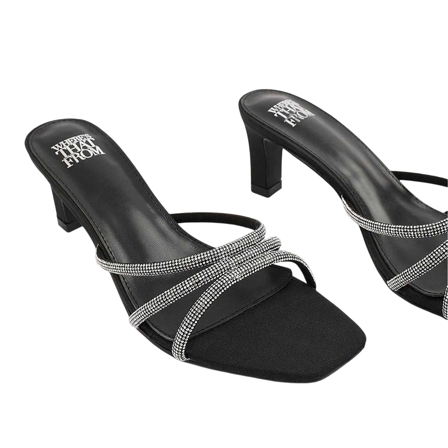 Black - Side - Where´s That From Womens-Ladies Block Heel Mule Sandals