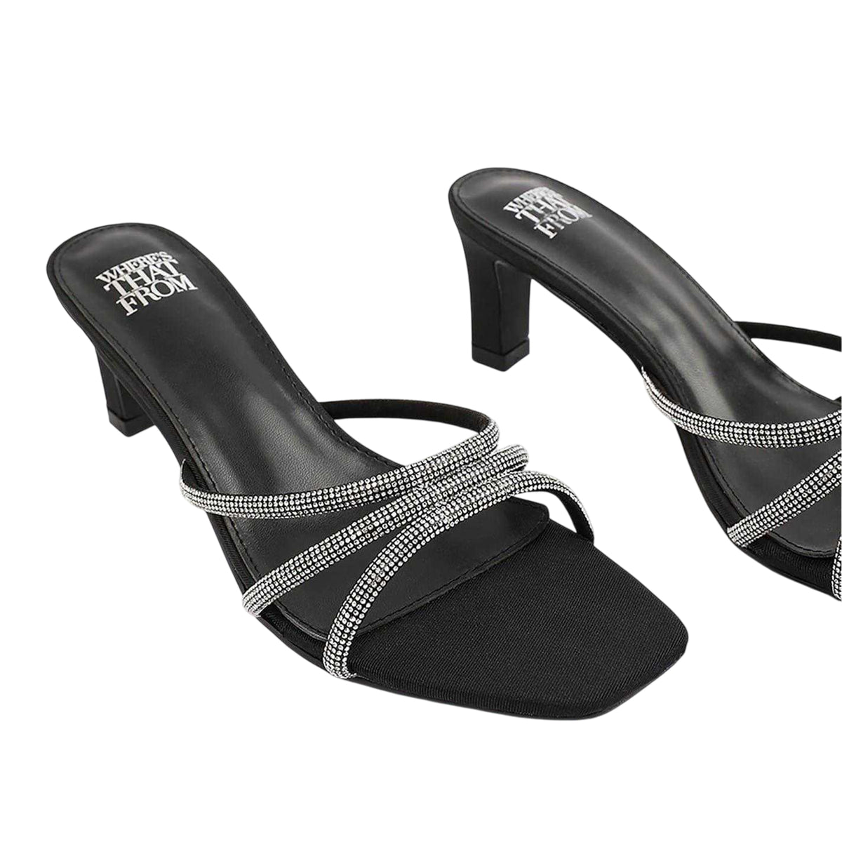 Black - Side - Where´s That From Womens-Ladies Block Heel Mule Sandals