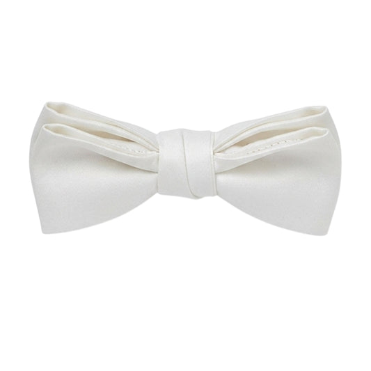 White - Front - Off White Plain Satin Formal Bow Tie