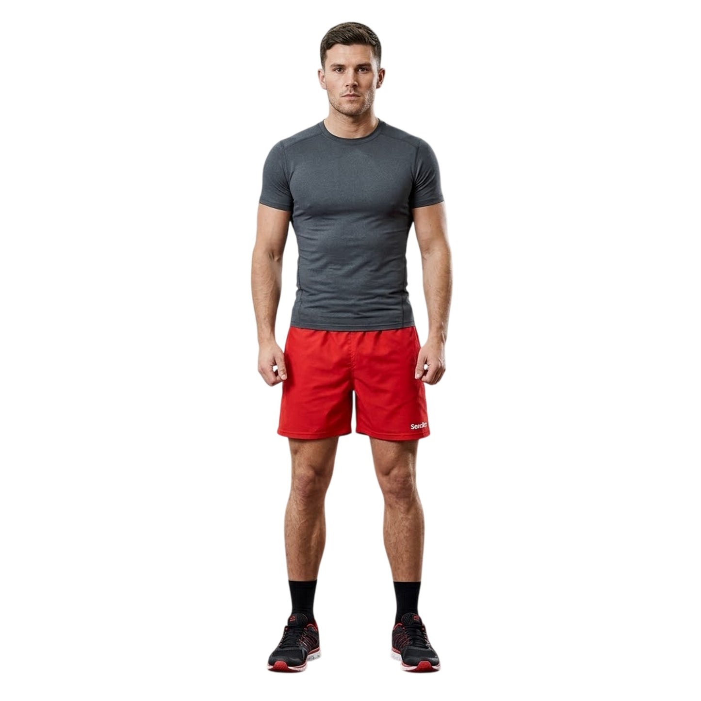 Red - Side - Sondico Mens Side Stripe Logo Training Shorts