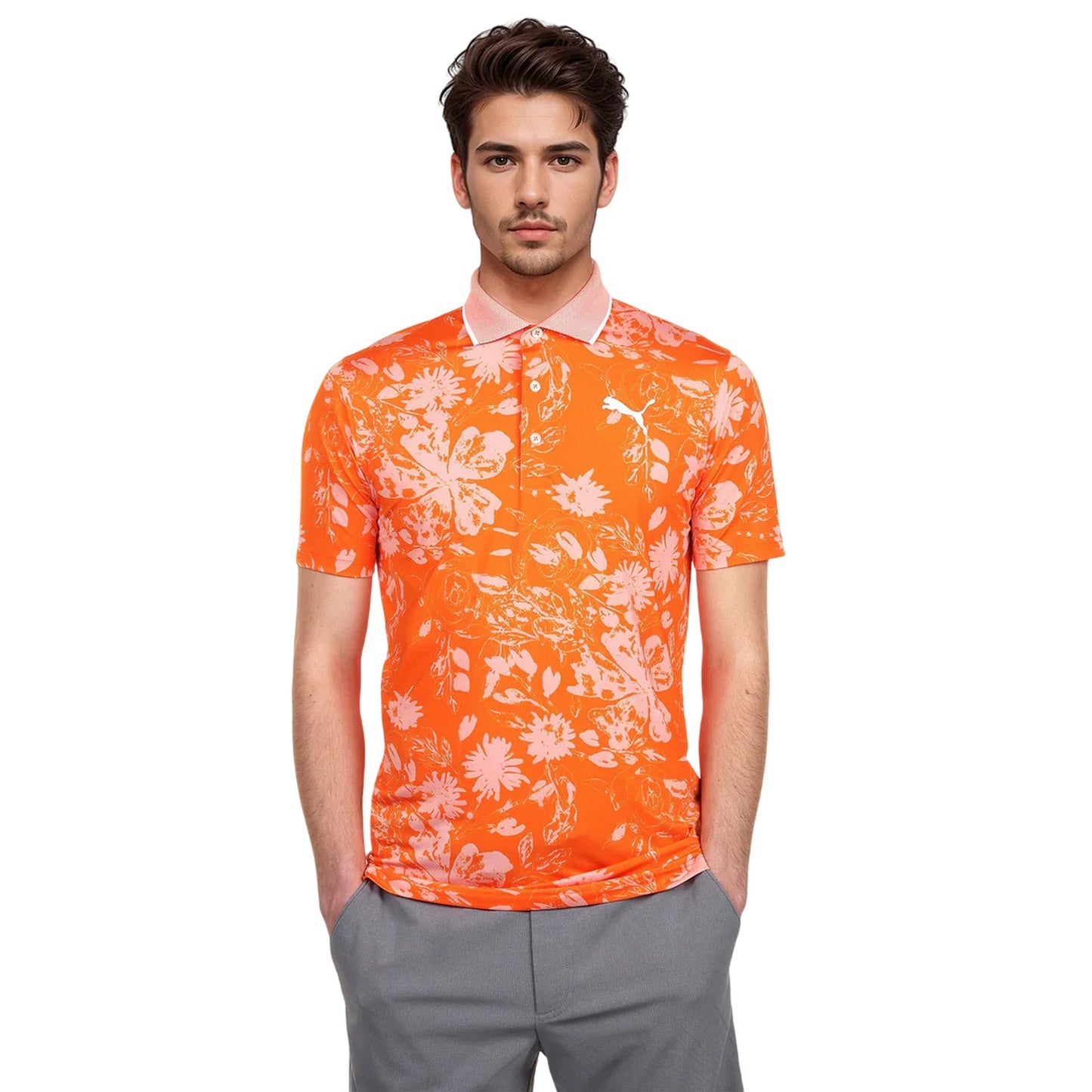 Orange - Side - Puma Mens Mattr Rose Performance Polo Shirt