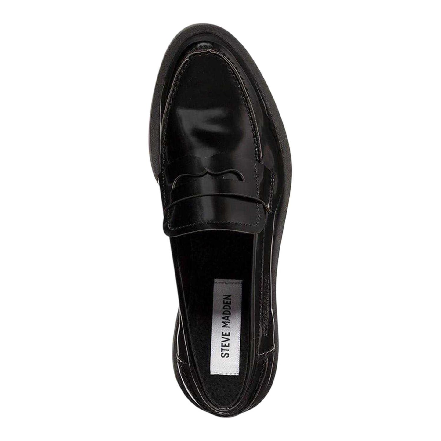 Black - Lifestyle - Steve Madden Womens-Ladies Marina Patent Leather Casual Low Block Heel Penny Loafers