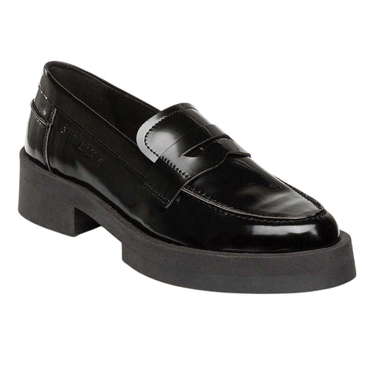 Black - Front - Steve Madden Womens-Ladies Marina Patent Leather Casual Low Block Heel Penny Loafers
