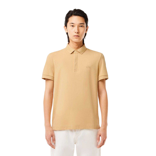 Beige - Side - Lacoste Mens Paris Piqué Stretch Regular Polo Shirt