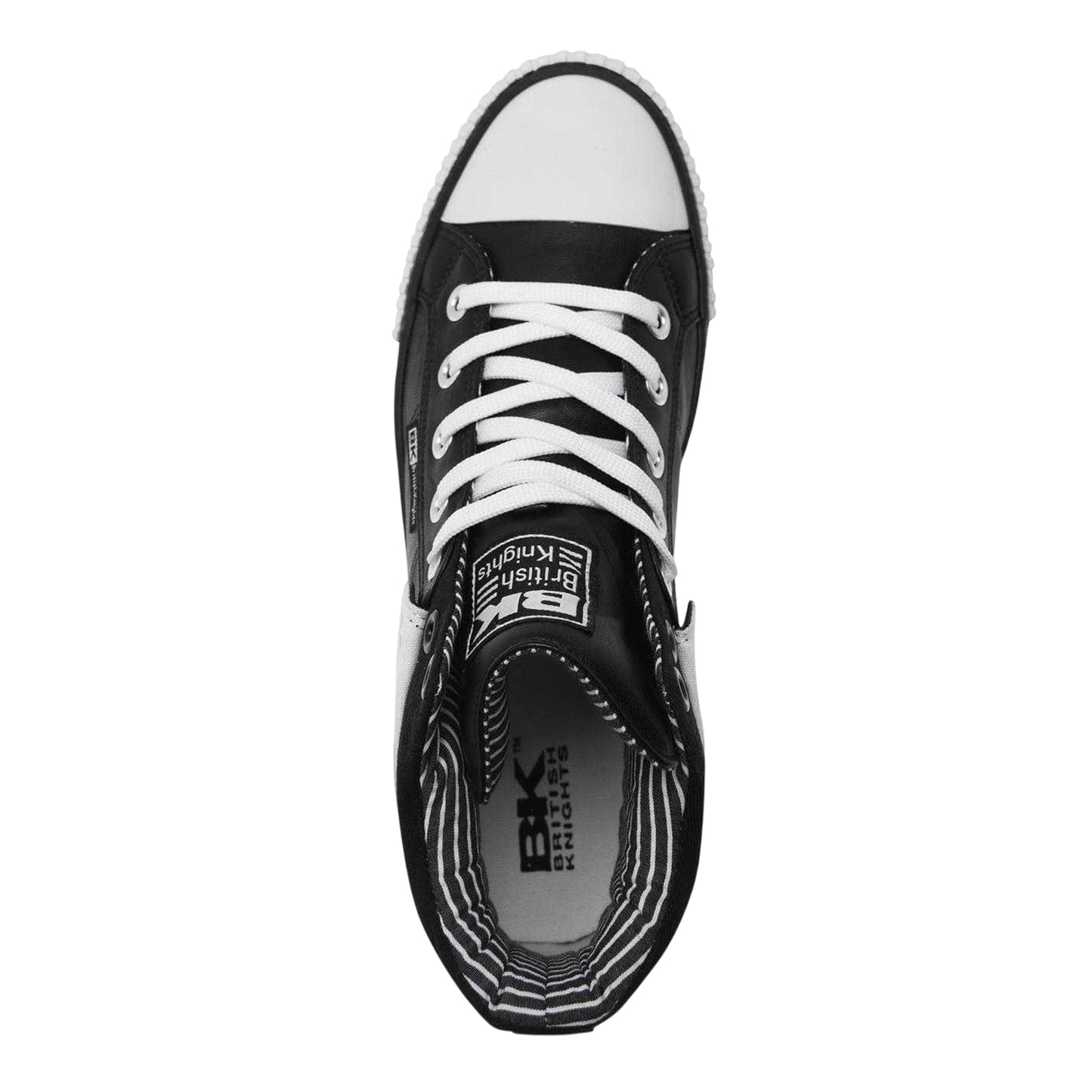 Black-White - Side - British Knights Mens Roco Folded Collar High Top Trainers