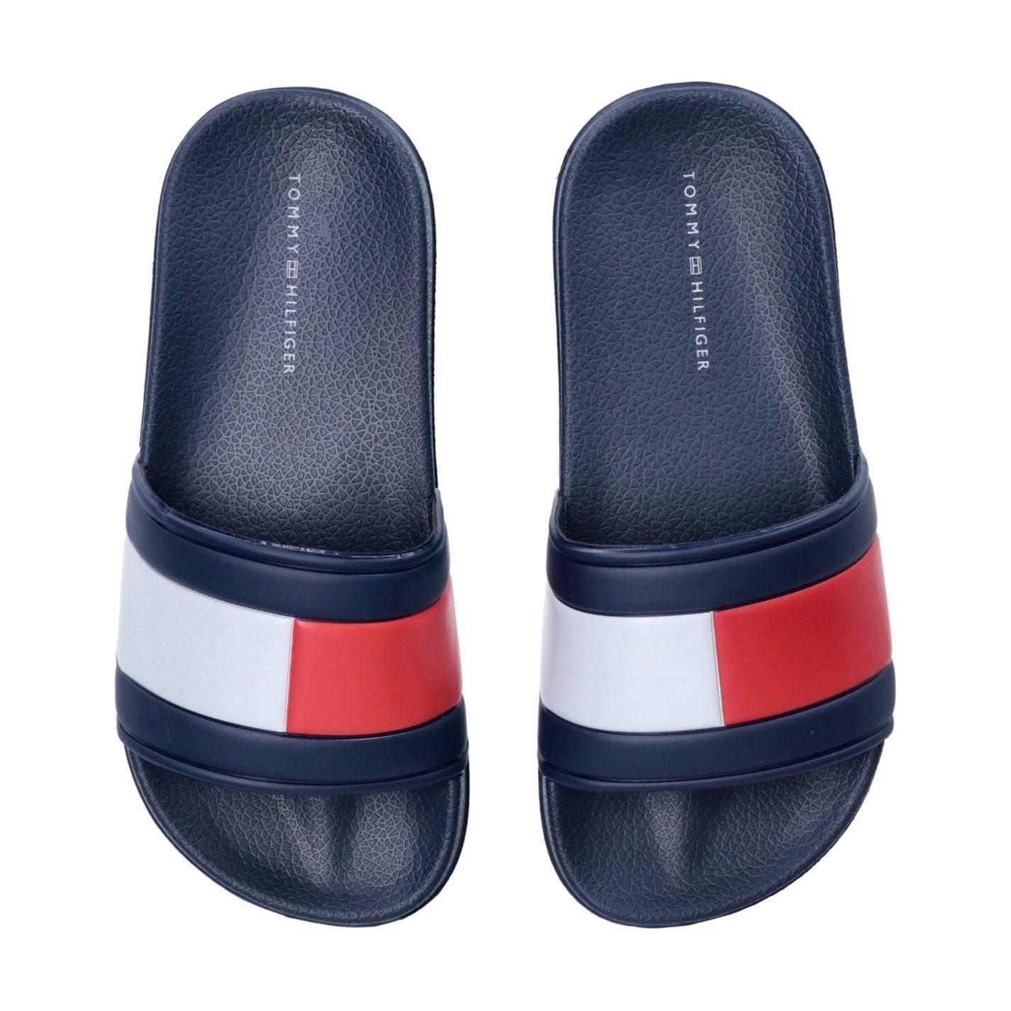 Navy Blue - Lifestyle - Tommy Hilfiger Childrens-Kids Flag Logo Open Toe Flat Slides