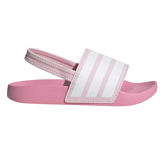Pink-White - Front - Adidas Childrens-Kids Adilette 3 Stripes Elastic Slingback Flat Slides