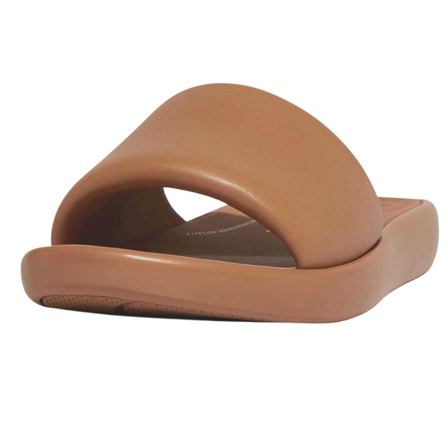 Tan - Pack Shot - FitFlop Womens-Ladies IQushion Nappa Leather Flat Sliders