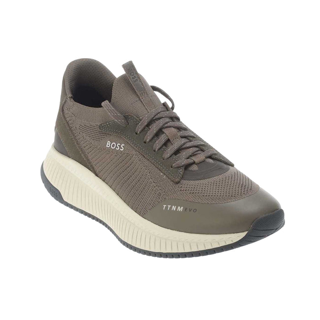 Green - Front - Boss Mens TTNM EVO Leather Trainers