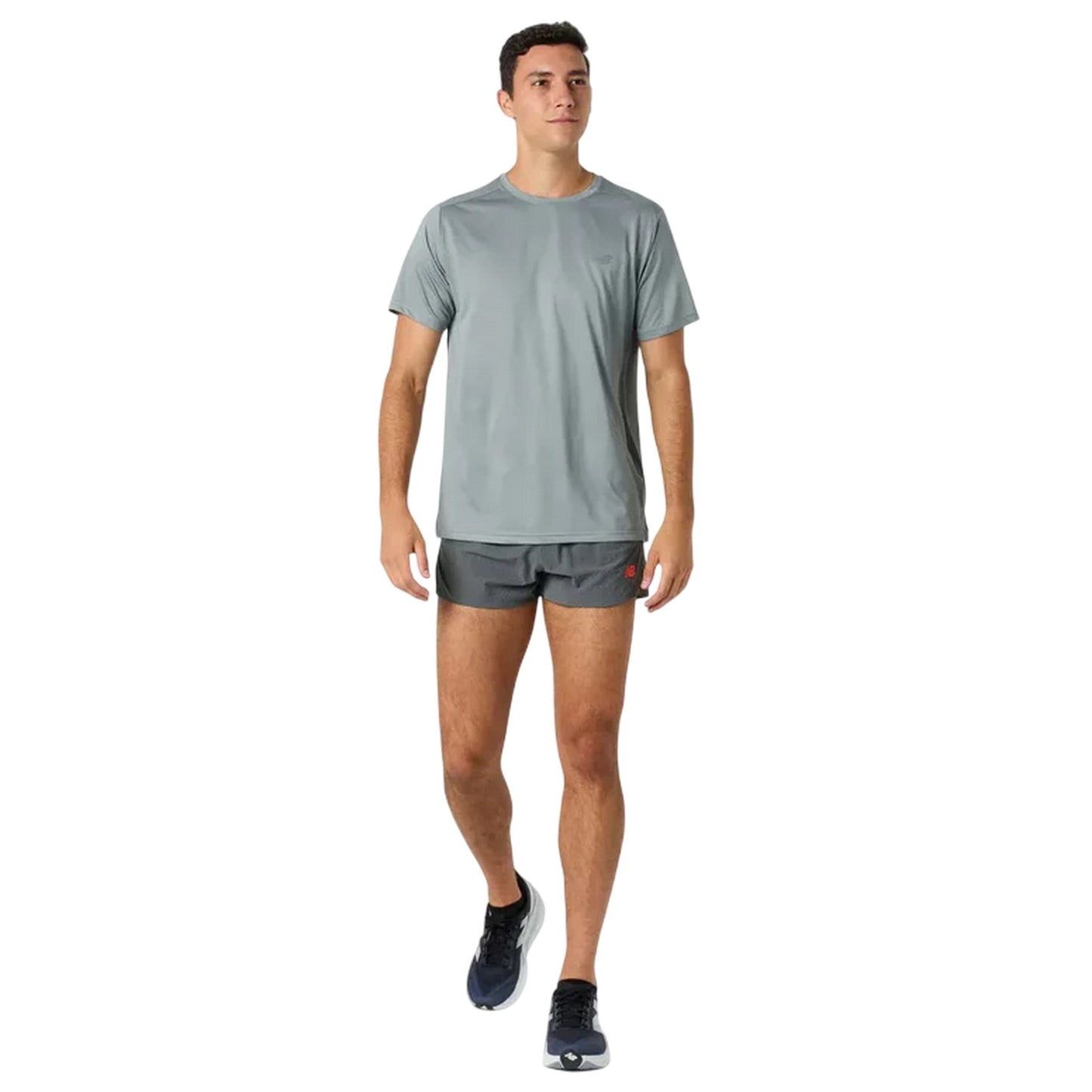 Grey-Red - Lifestyle - New Balance Mens Race Day Curved Hem Running Shorts