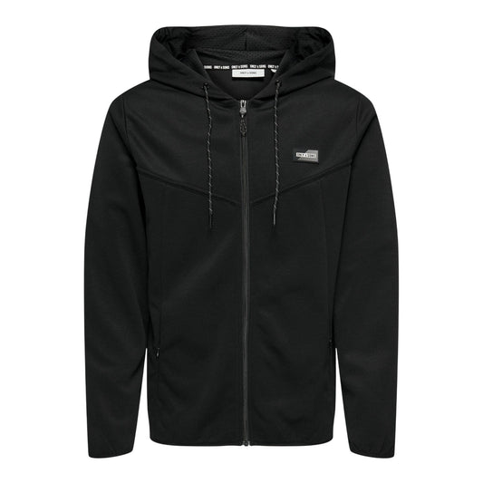 Black - Front - Only Mens Contrast Piping Hooded Regular Sweat Jacket
