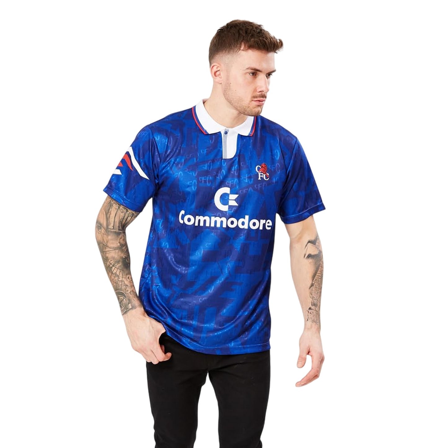 Blue-White Print - Side - Nike Mens 1992 Chelsea FC Football Shirt