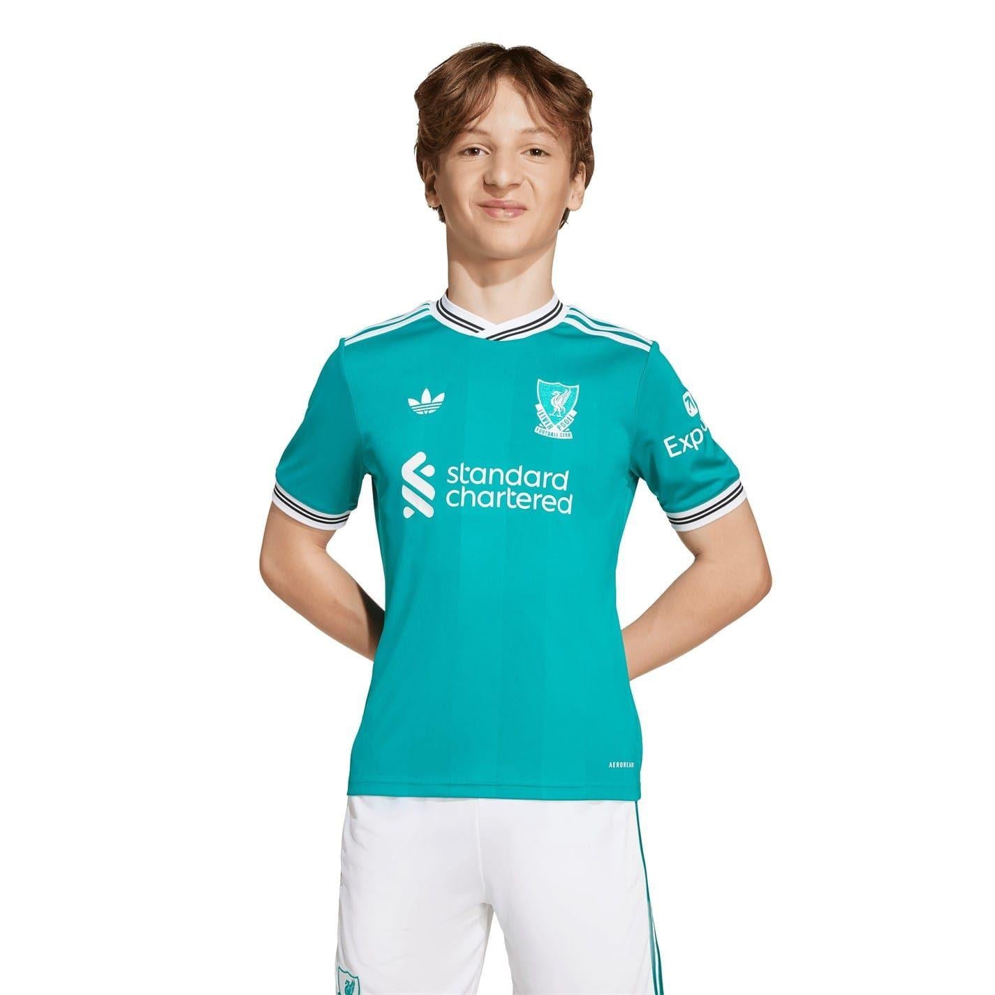 Green - Side - Adidas Childrens-Kids Liverpool FC Football Jersey