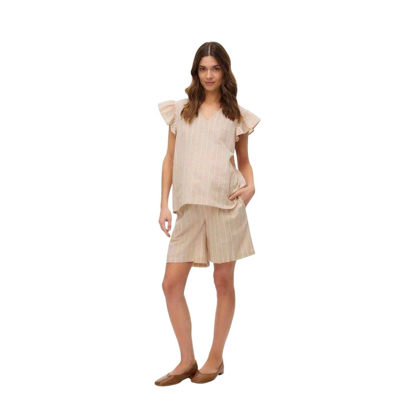 Pale Yellow - Lifestyle - Mamalicious Womens-Ladies Vertical Stripe Relaxed Fit Shorts