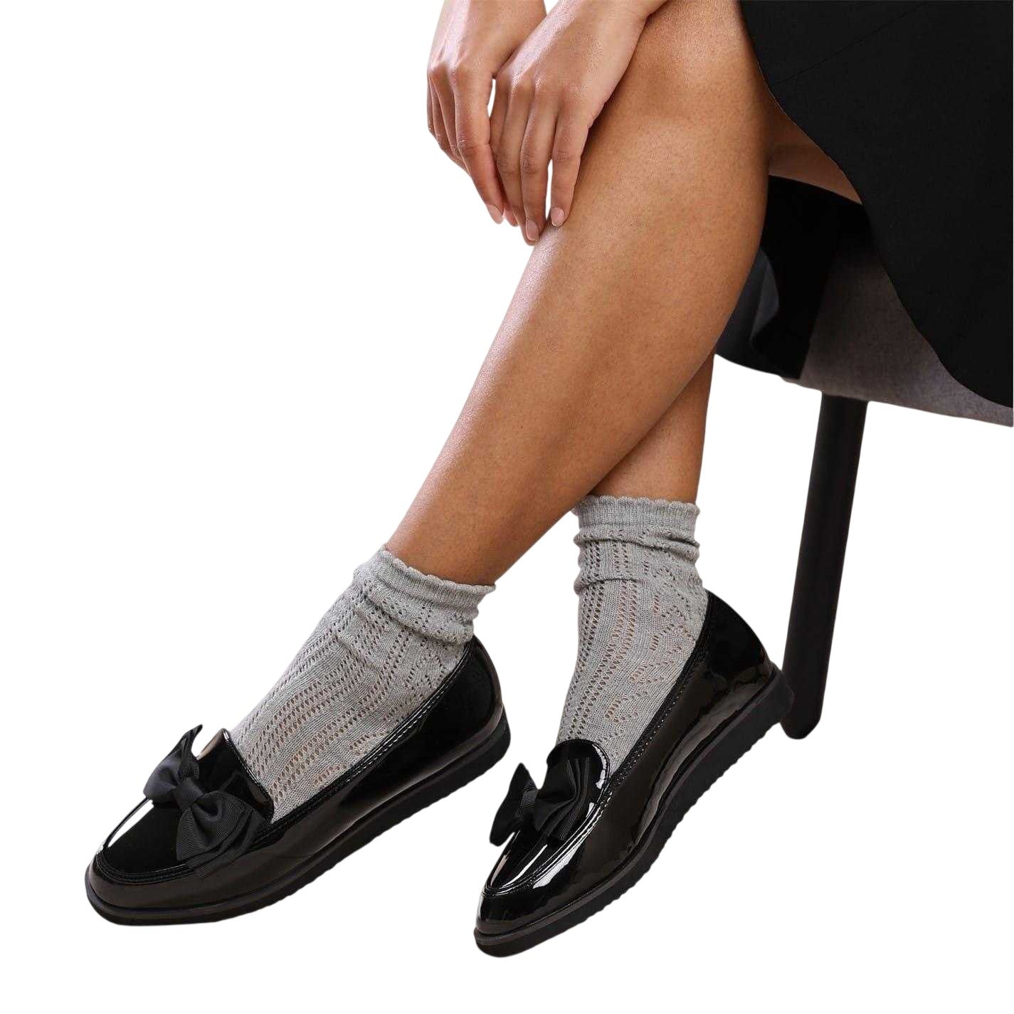 Black Patent - Side - Alpha Womens-Ladies Alpha Flat Loafers