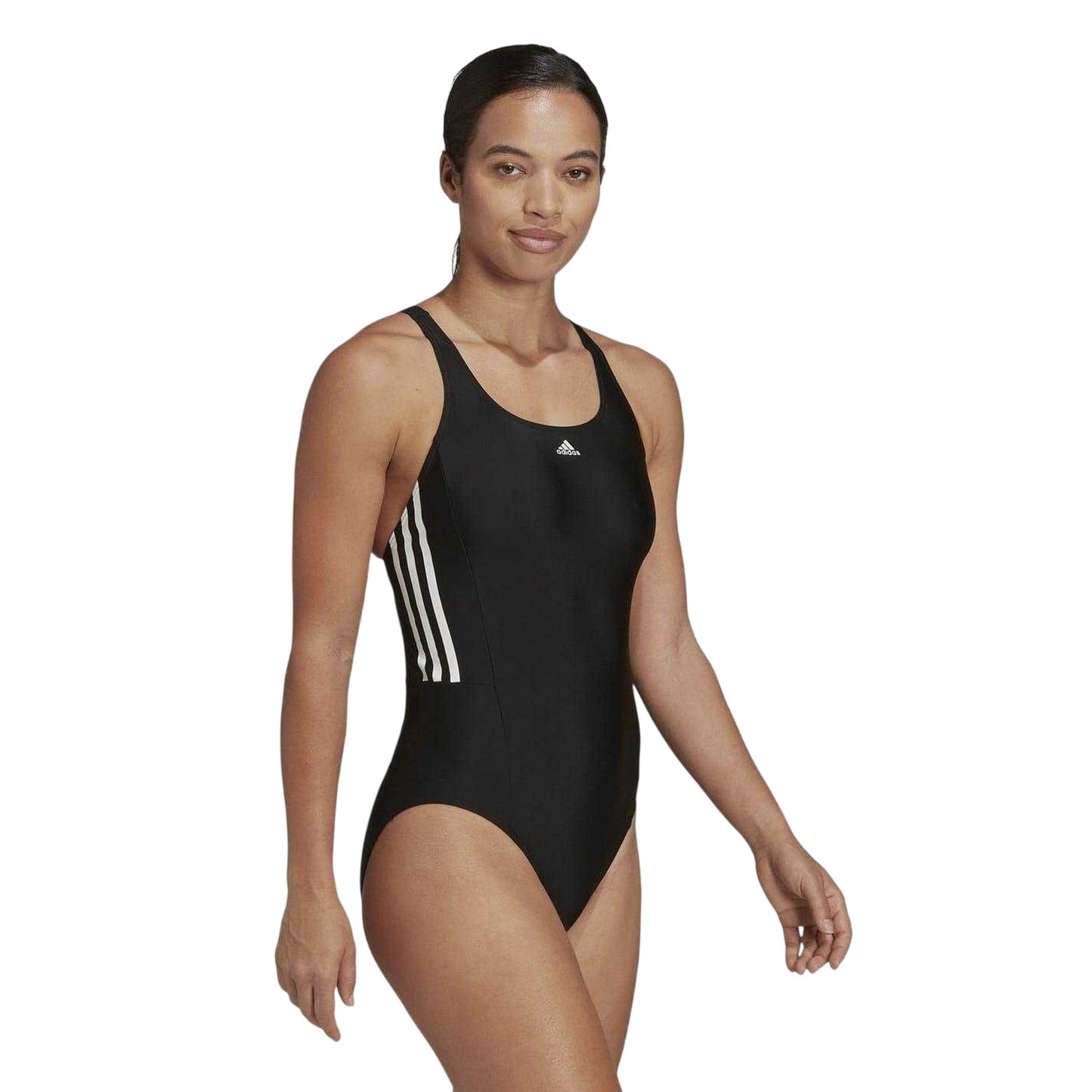 Black-White - Pack Shot - Adidas Womens-Ladies 3 Stripes One Piece Swimsuit