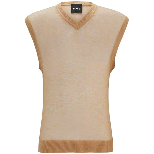 Medium Beige - Front - Boss Mens Lucid Sweater Vest