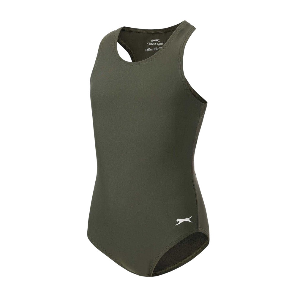 Khaki - Side - Slazenger Girls Xtra Life Racerback One Piece Swimsuit