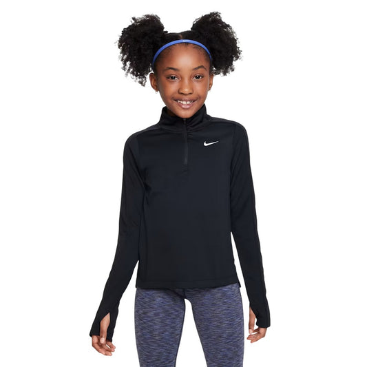Black - Front - Nike Girls Dri-FIT Half Zip Long-Sleeved Top