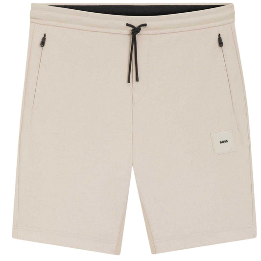 Beige - Front - Boss Mens Headlo Ribbed Sweat Shorts