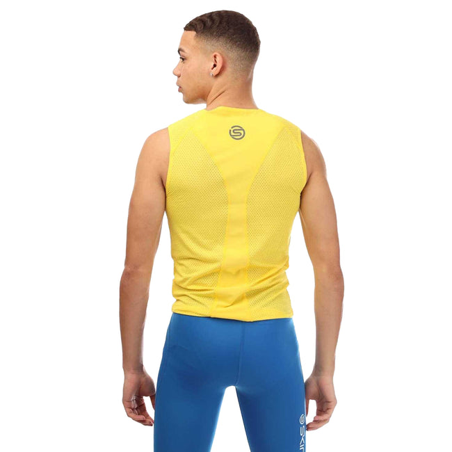 Yellow - Back - Skins Mens Cycle Sleeveless Base Layer Top