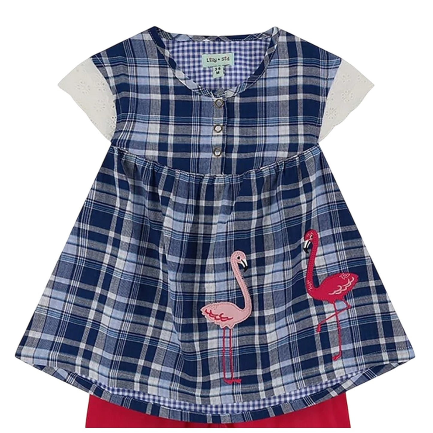 Blue-Red - Lifestyle - Lilly & Sid Girls Flamingo Short-Sleeved T-Shirt Set