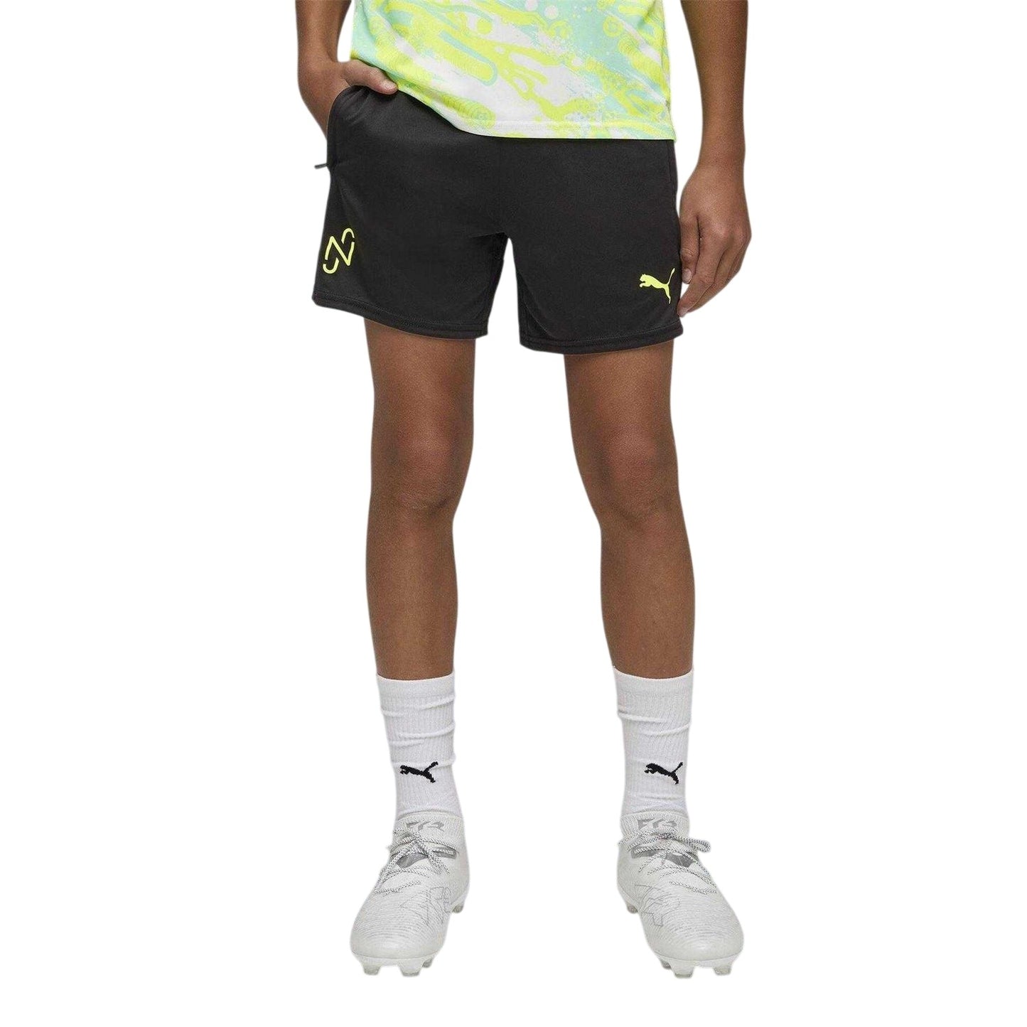 Black-Yellow - Pack Shot - Puma Childrens-Kids Neymar JR Lightweight Football Shorts