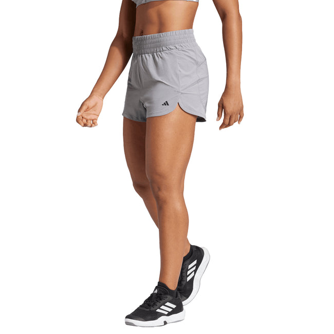 Grey - Side - Adidas Womens-Ladies Lux Stretch Woven Zip Pocket Sweat Shorts