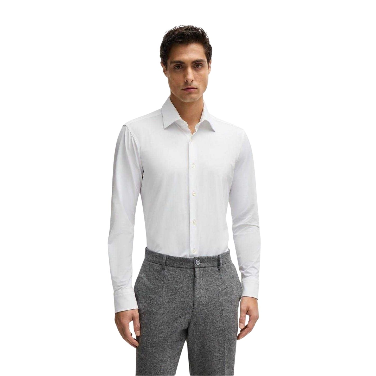 White - Lifestyle - Boss Mens Joe Oxford Point Collar Long-Sleeved Shirt
