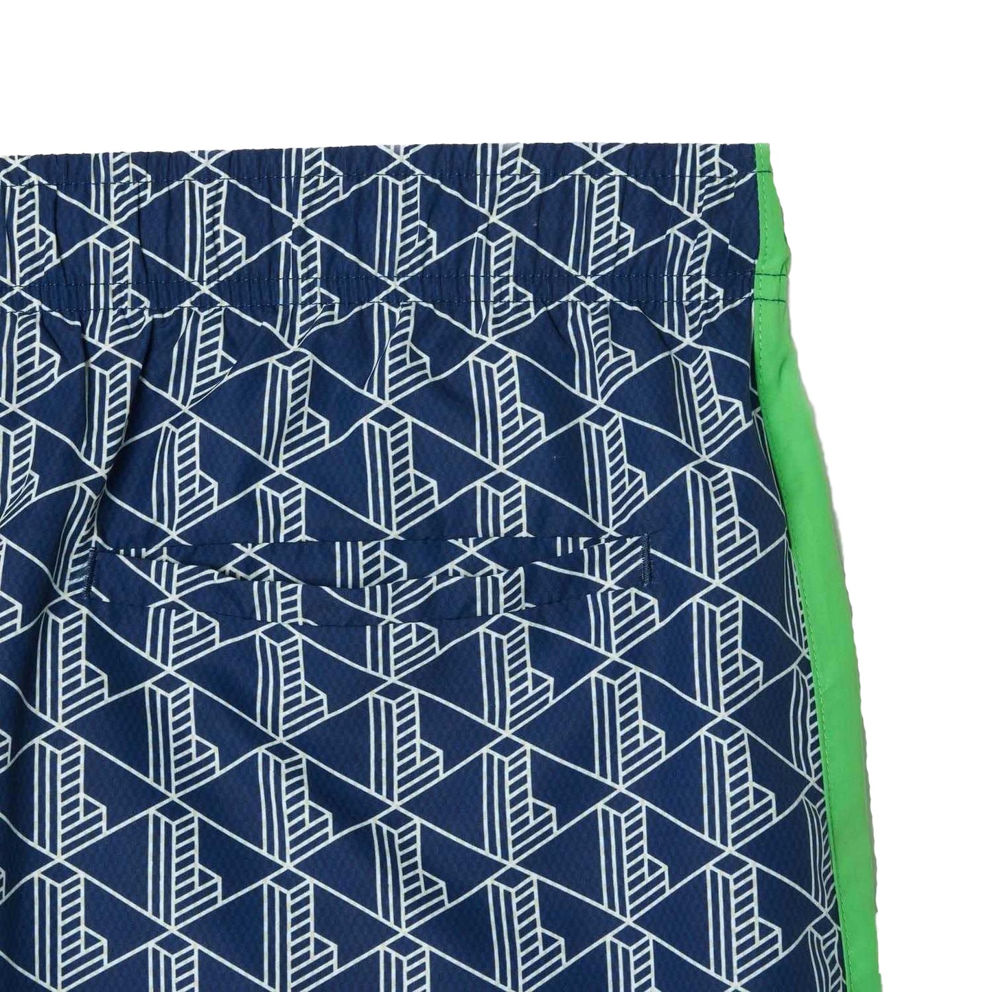 Navy Blue-Green - Side - Lacoste Mens Monogram Mid Length Swimming Trunks