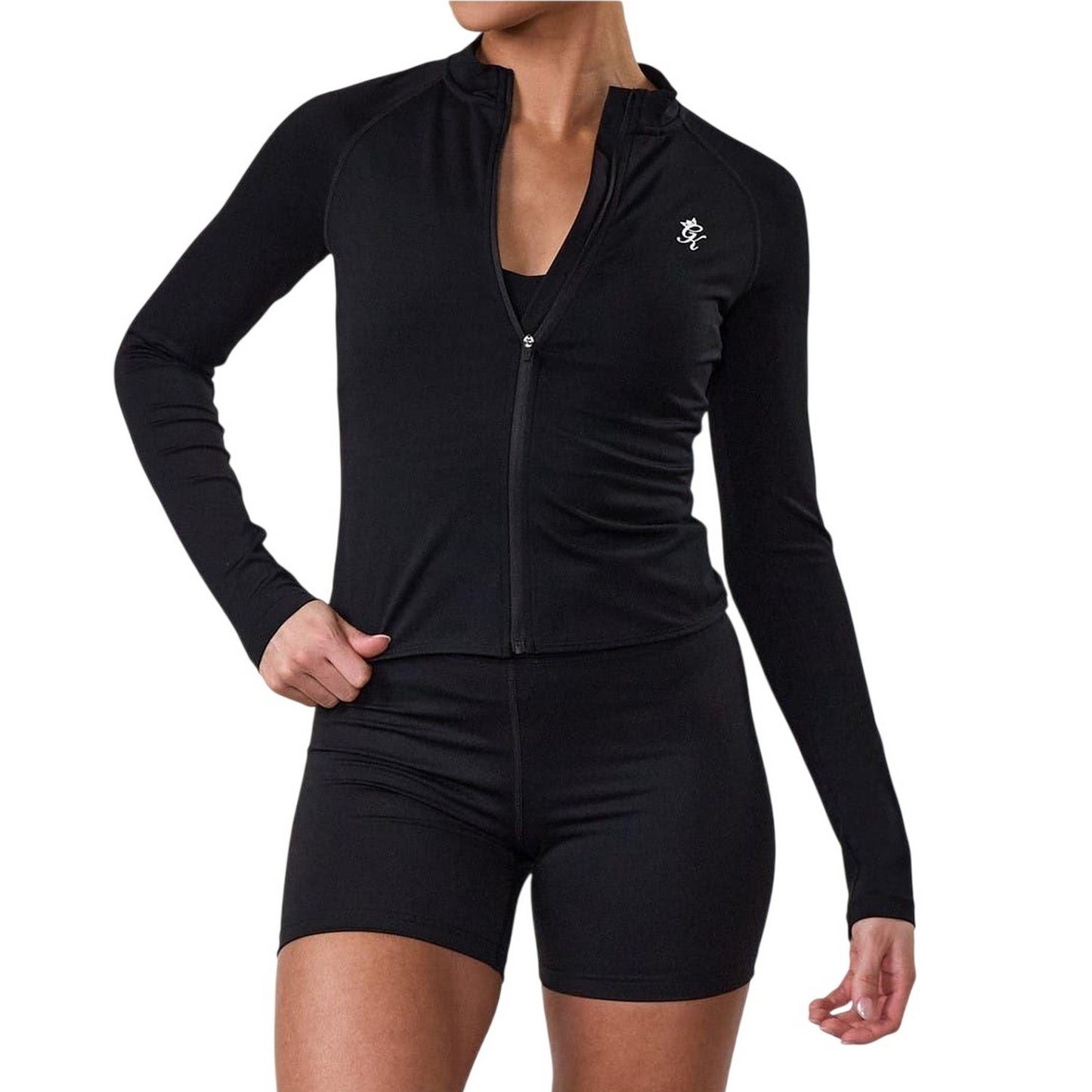 Black - Lifestyle - Gym King Womens-Ladies Heathered Full Zip Raglan Jacket