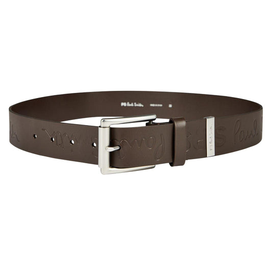 Brown - Front - Paul Smith Unisex Adult Embossed Leather Belt