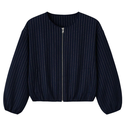Navy - Front - I Saw It First Womens-Ladies Fitted Puffed Bomber Jacket