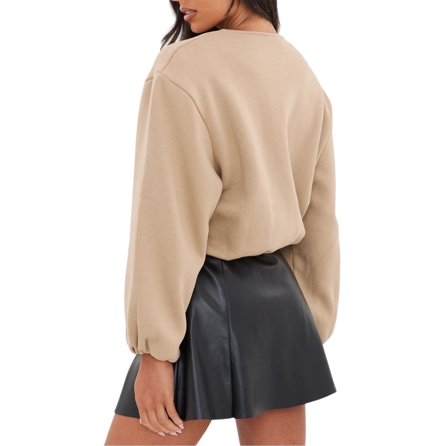 Taupe - Pack Shot - I Saw It First Womens-Ladies Elasticated Hem Bomber Jacket