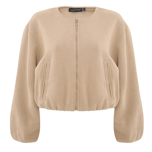Taupe - Front - I Saw It First Womens-Ladies Elasticated Hem Bomber Jacket