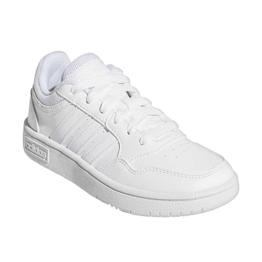 White - Front - Adidas Childrens-Kids Hoops 3.0 Basketball Trainers