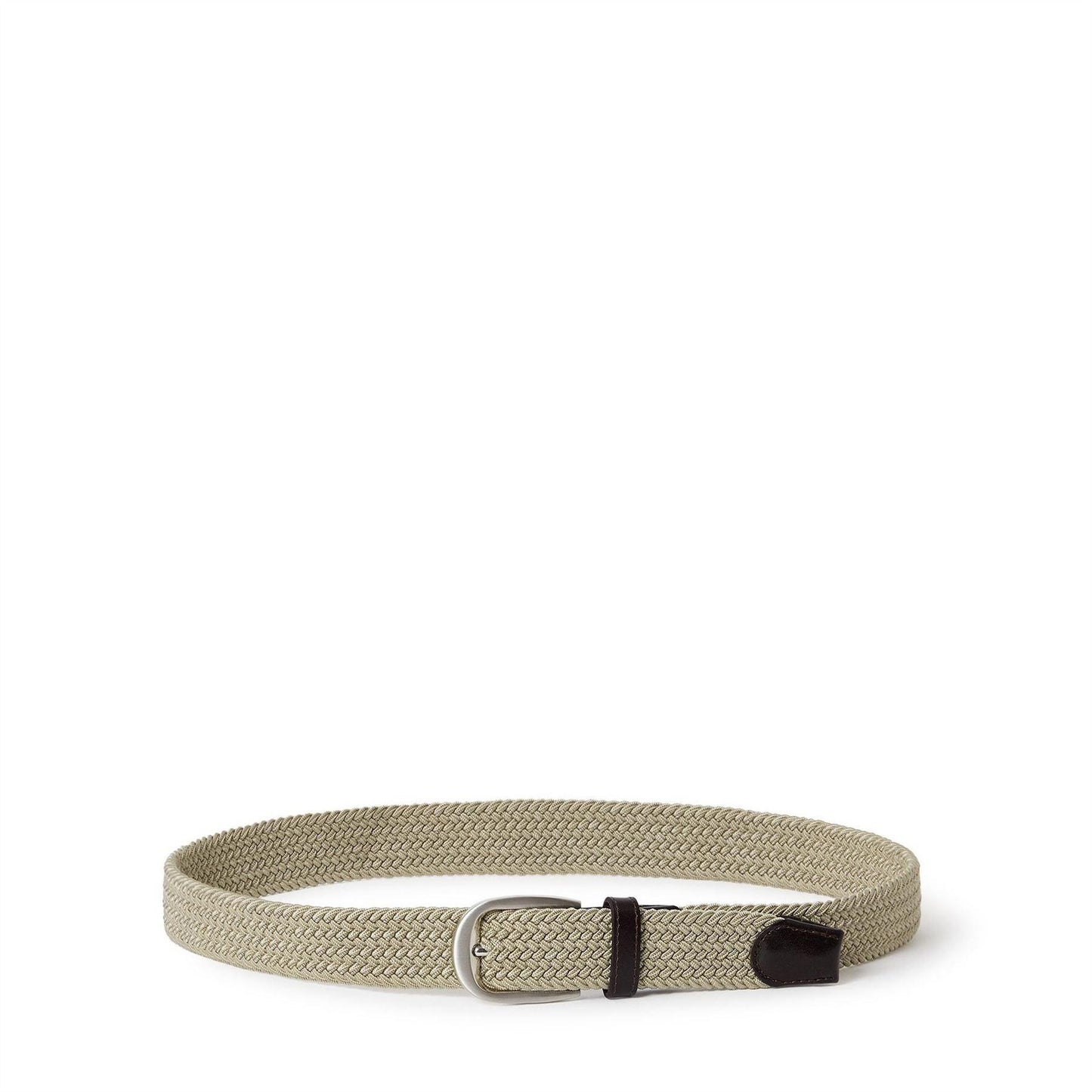 Khaki - Side - Osprey Mens Sam Plaited Leather Trim Belt