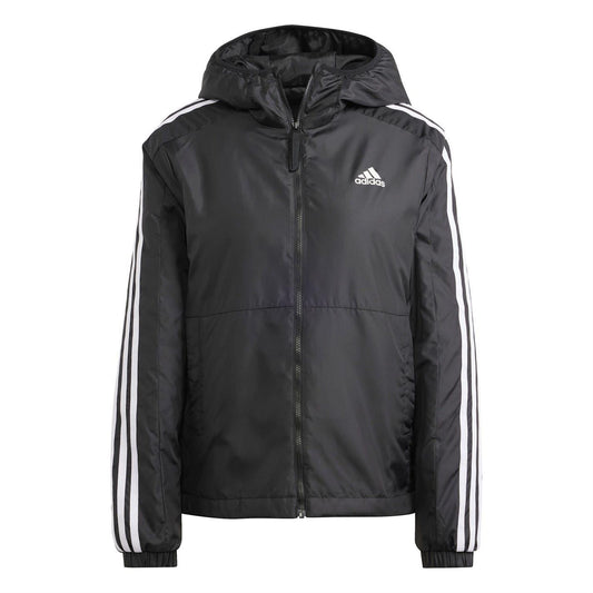 Black-White - Front - Adidas Womens-Ladies Essential 3 Stripes Hooded Jacket