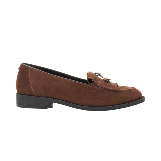 Brown - Front - Dune London Womens-Ladies Globetrot Suede Flat Loafers
