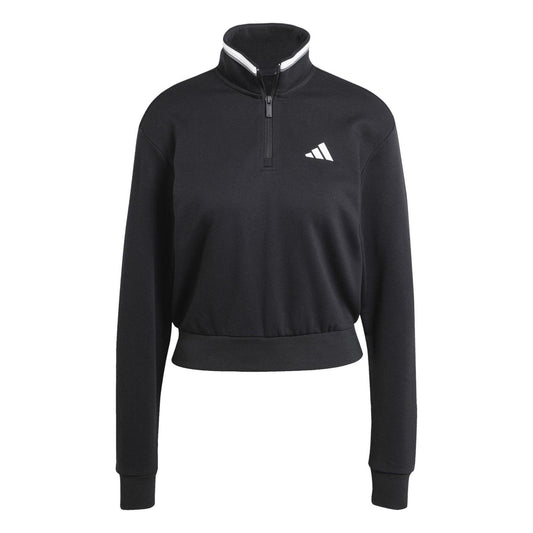 Black - Front - Adidas Womens-Ladies Quarter Zip Crop Sweatshirt