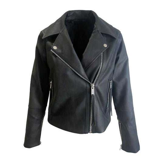 Black - Front - Kangol Womens-Ladies Asymmetric Regular Biker Jacket