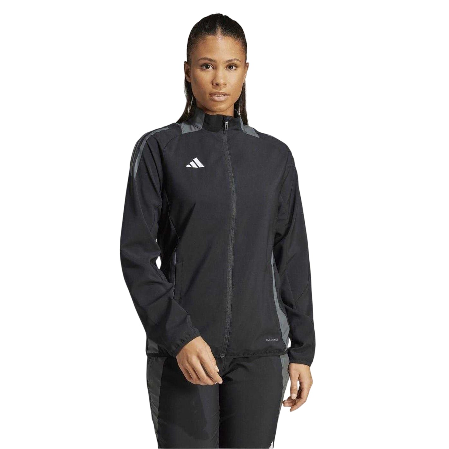 Black-Dark Grey - Side - Adidas Womens-Ladies Tiro 24 3 Stripes Raglan Long-Sleeved Track Jacket