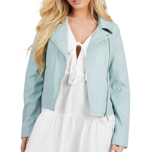 Sage Green - Front - Brave Soul Womens-Ladies Faux Leather Biker Jacket