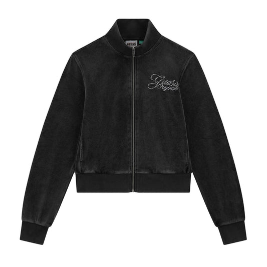 Jet Black - Front - Guess Womens-Ladies Velour Mock Neck Bomber Jacket