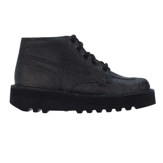 Black - Front - Kickers Womens-Ladies Hi Stack Glitter Leather Boots