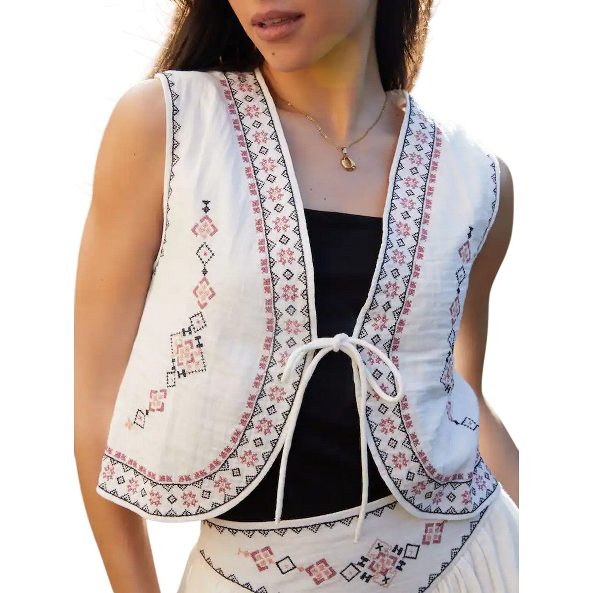 Cream - Side - Threadbare Womens-Ladies Geometric Pattern Waistcoat
