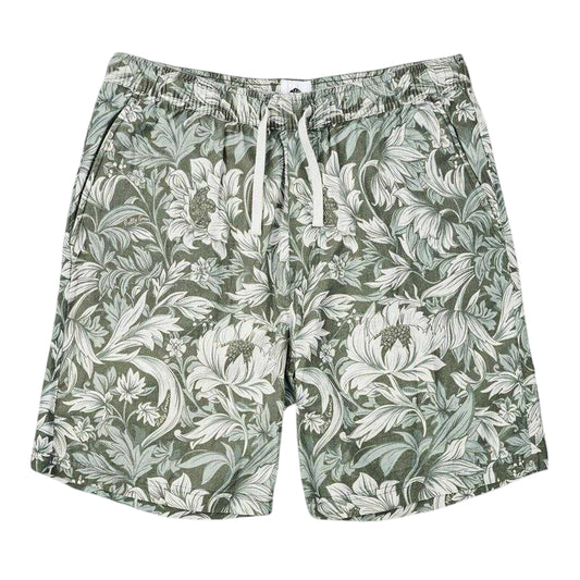 Green - Front - Pretty Green Mens Bostall Fleece Floral Relaxed Fit Shorts